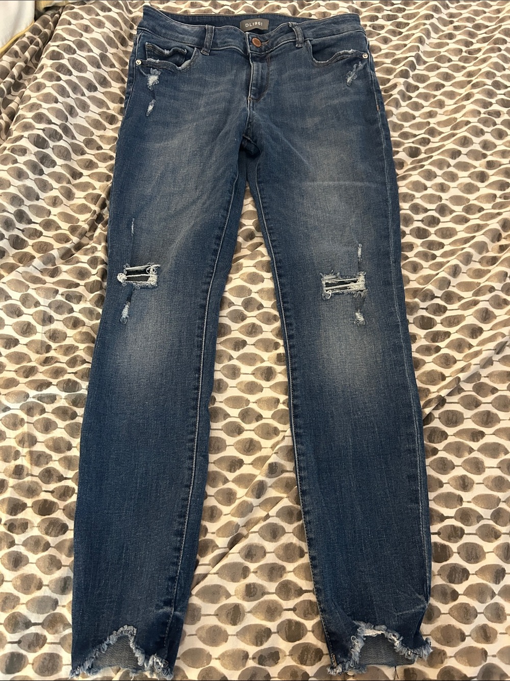 DL1961 Dark Blue Distressed Skinny Jeans